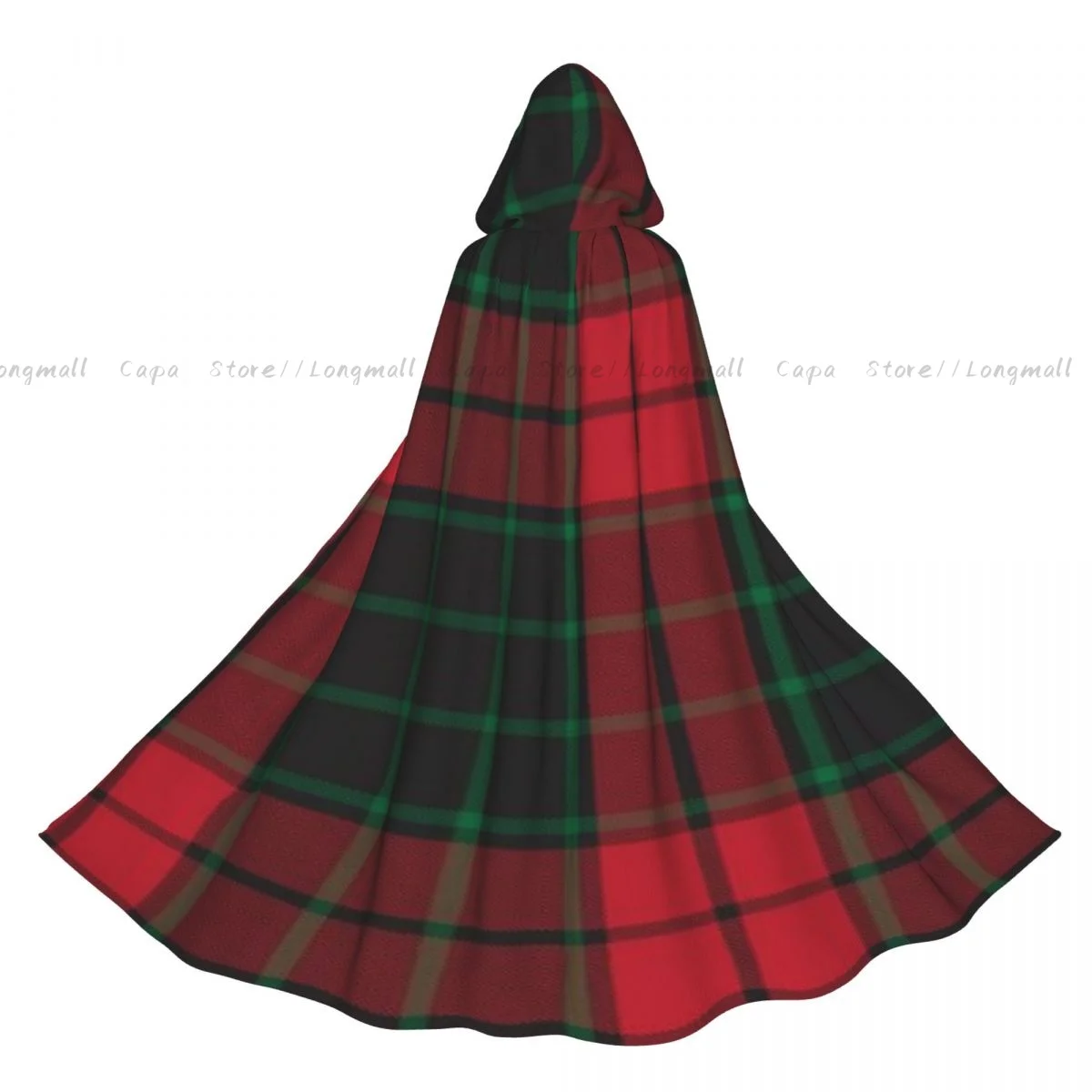 Adult Halloween Christmas Plaid Checkered Tartan Graphics Cloak Cape Hooded Medieval Costume Full Length Dress Coat