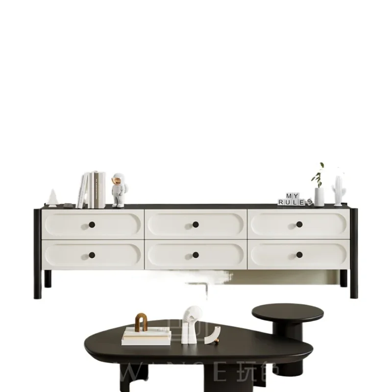 

TV cabinet Modern simple living room Household solid wood cream floor cabinet Storage