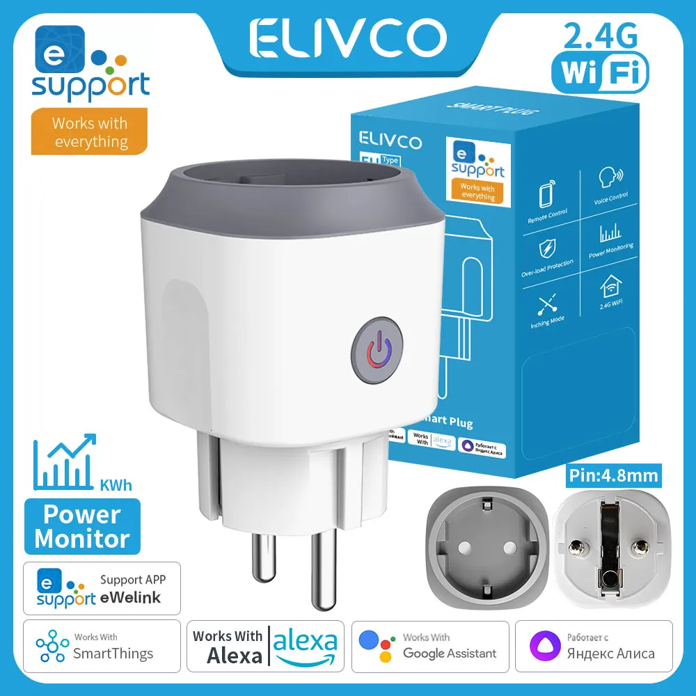 Ewelink Smart Socket EU 16A Wifi Smart Plug With Power Monitoring eWelink APP Remote Control Support Alexa Google Assistant