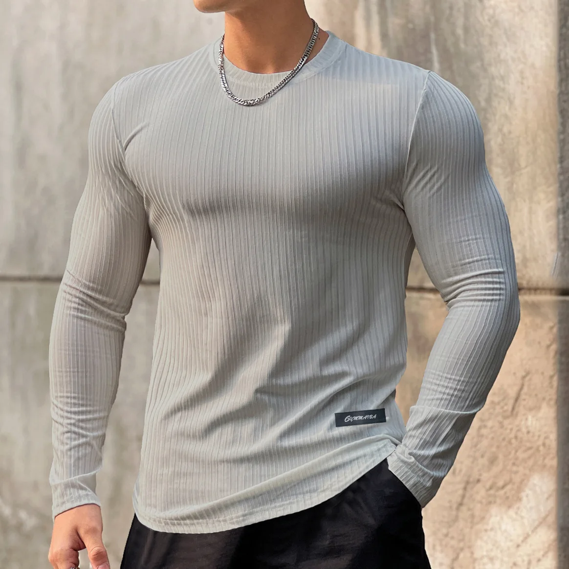 Men\'s Muscle O-Neck Shirts Light Weight Slim Fit Long Sleeve Workout Gym T-Shirts Soft Tees Bodybuilding