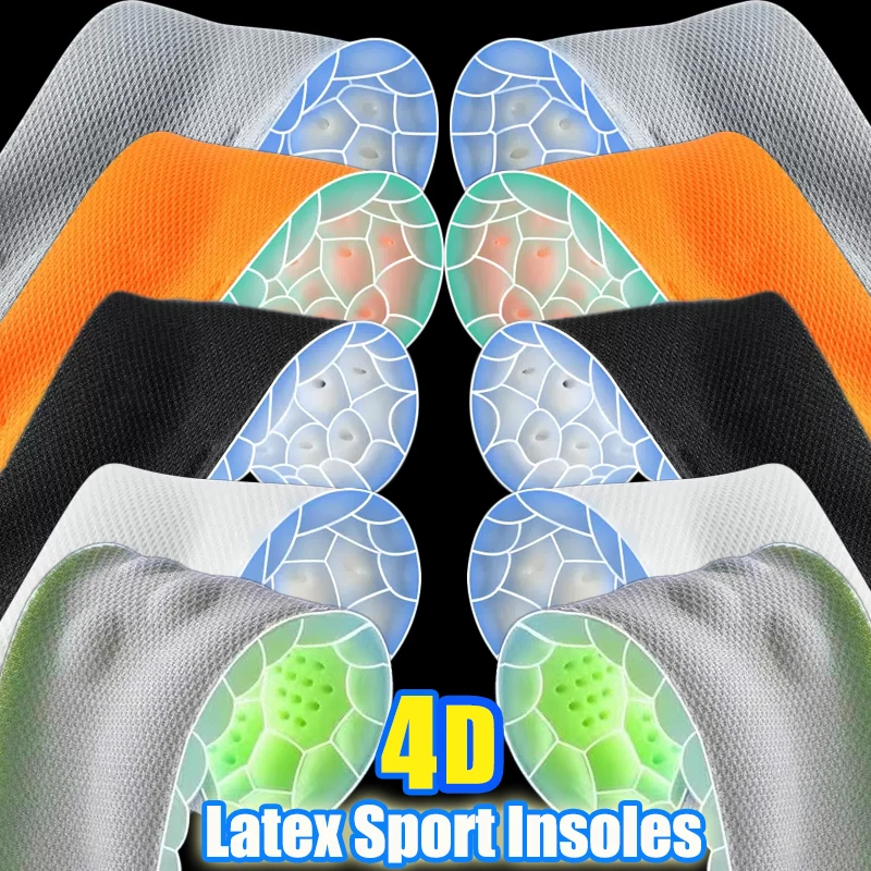 4D Soft Latex Insoles Unisex High-elasticity Sports Shoe Pads Breathable Arch Support Inserts Shock Absorption Deodorant Cushion