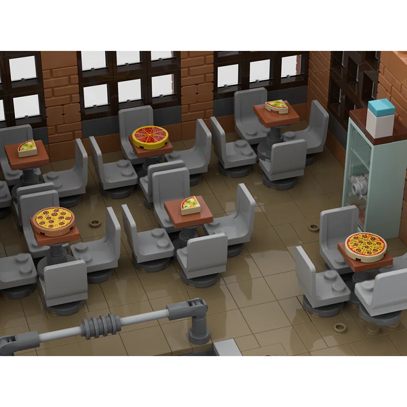Street View Moc Building Brick Modular Winter Village - Pizzaria & Arte Model Technology كتل هدايا بناء لعبة عيد الميلاد #6