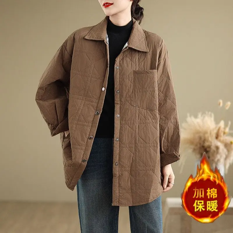 Damskie lekkie kurtki i koszule w stylu vintage, casual, koreańskim, jednolite, zimowe, artystyczne ubrania damskie E12421