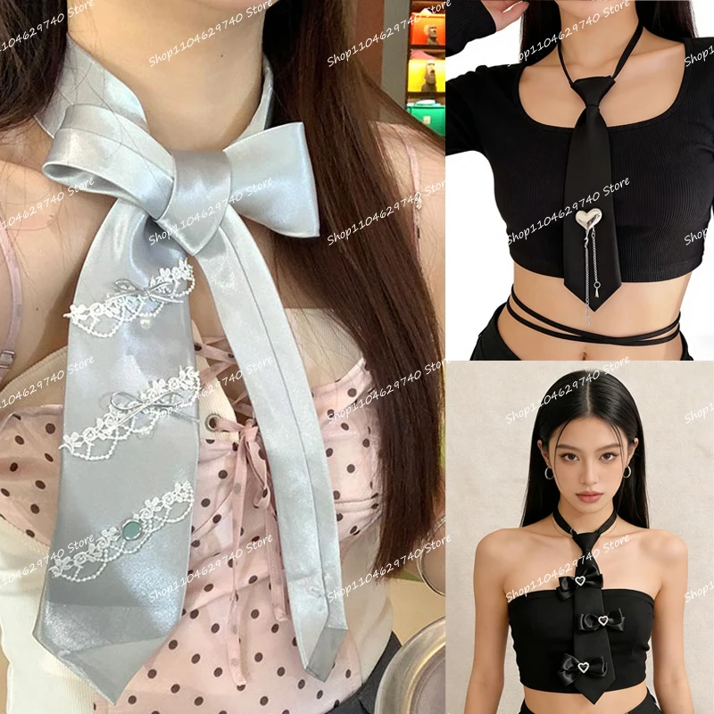 

2026 Готический шарф-бант в стиле Лолита JK с кружевом и сердечками, готовый галстук-бабочка, милый Y2K, для косплея, повседневной одежды, аксессуары, модные подарки