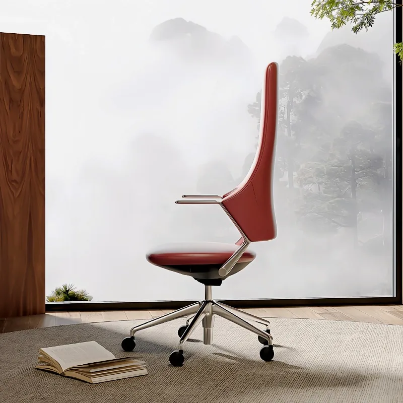 Leather boss high-end office chair comfortable Italian manager chair simple fashion light luxury red president chair