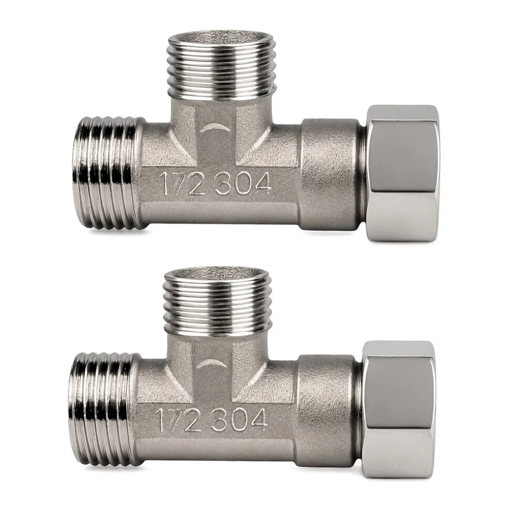 2PCS Stainless Steel Tee Connector 3 Way G1/2 Thread 3 Way Diverter Compact Tee Shape Water Pipe Connector Water Line Diversion