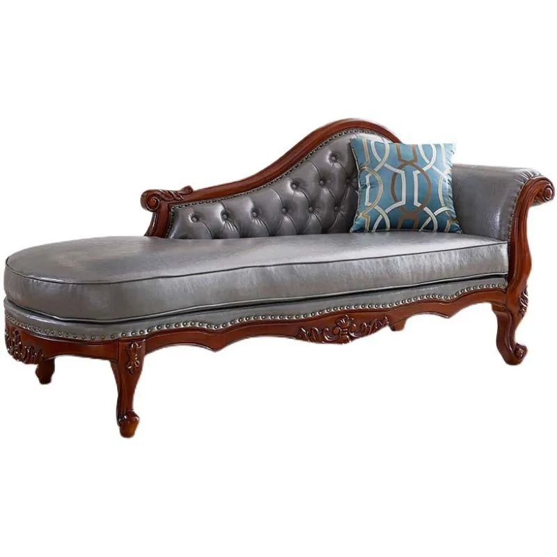 

American style, chaise longue chair, small apartment, solid wood, carved, first layer leather, lazy, sofa