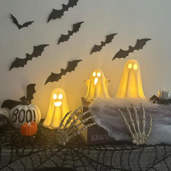 

3 упаковки керамического декора на Хэллоуин, светящийся декор на Хэллоуин, милые статуэтки для настольного подноса, камина, домашнего украшения