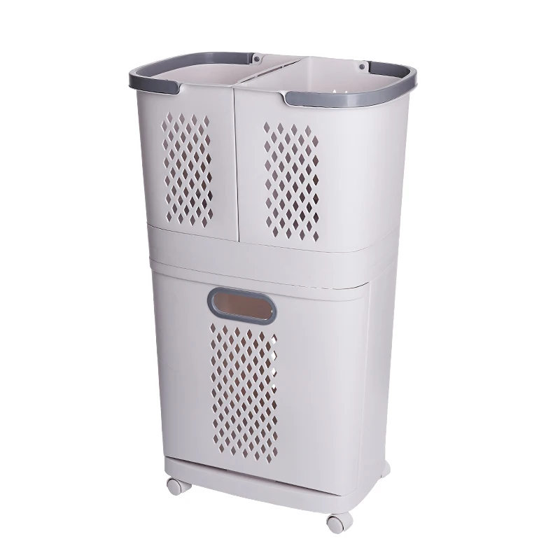 

Multi-use Laundry Basket Large Size Toilet Clothes Storage Basket Removable Shelf Layered Classification Hamper