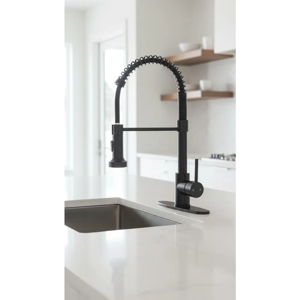 

Matte Black Pull-Down Kitchen Faucet with Dual Spray Modes - High Arc Commercial Sink Faucet for Home Farmhouse RV