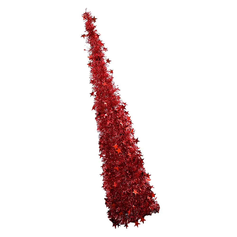 

120Cm Foldable Telescopic Christmas Tree Plastic Pet Home Party Decor Red Reusable Portable Diy Decoration Bright Color No