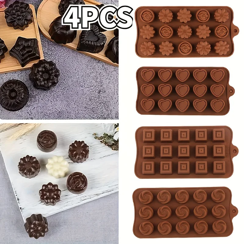 

4-Piece Set of Non-Stick Silicone Chocolate Molds Reusable Cake Chocolate Candy Fondant Mold Mould for Baker Ice Butter