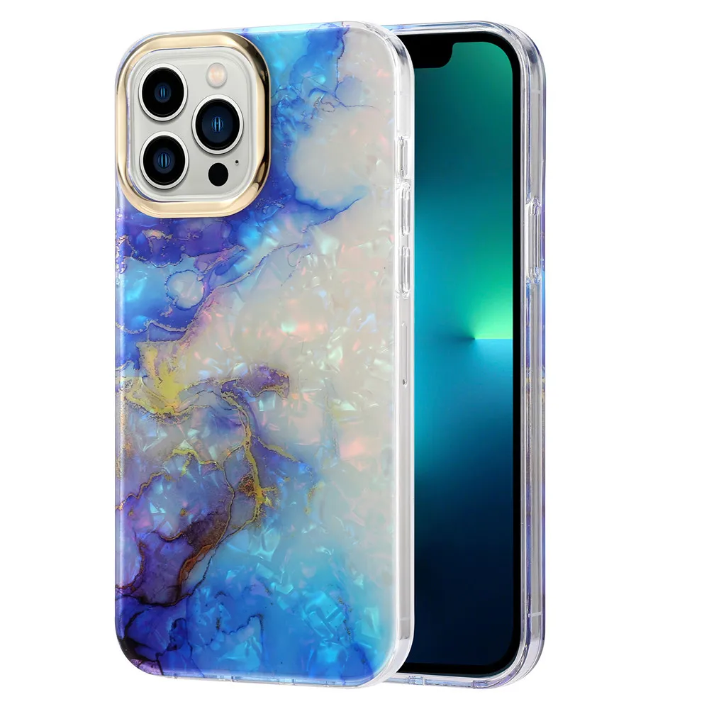 8PCS Shining Shell Pattern Case for iPhone, TPU + PC, Personalized, Electroplated Marble Cover for Apple iPhone 14, 13 Pro Max