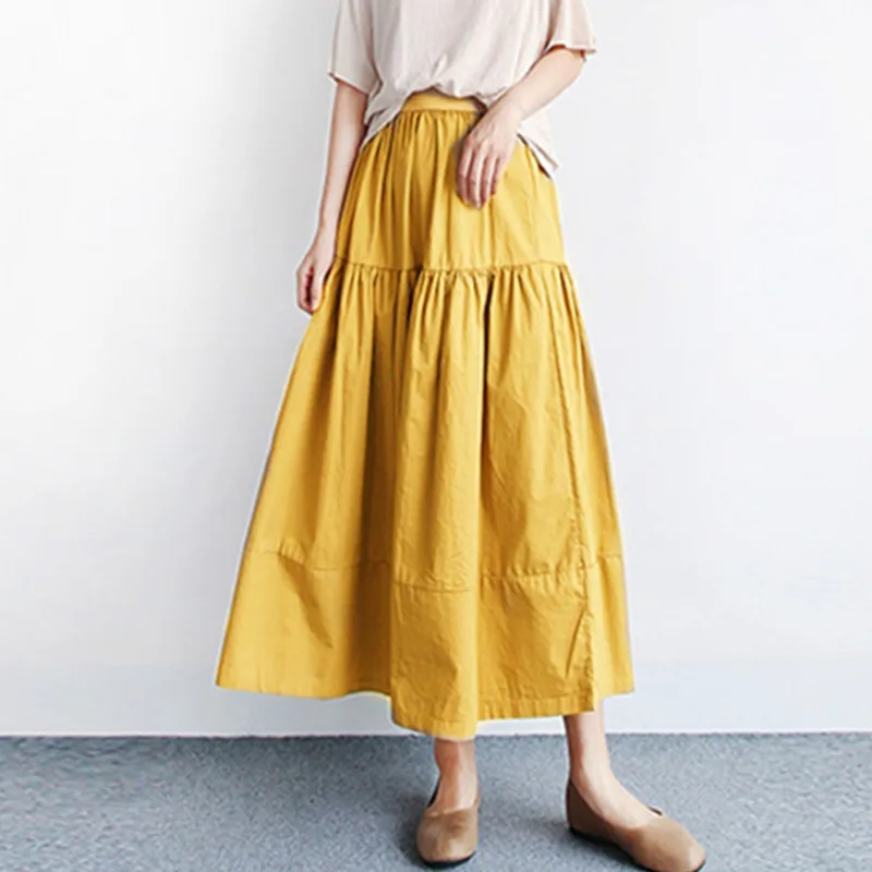 تنانير ماكسي طويلة من القطن والكتان لربيع وخريف 2026 ، تنانير غير رسمية من الكتان القطني مقاس كبير ، تنورة مدرسية للفتيات #5