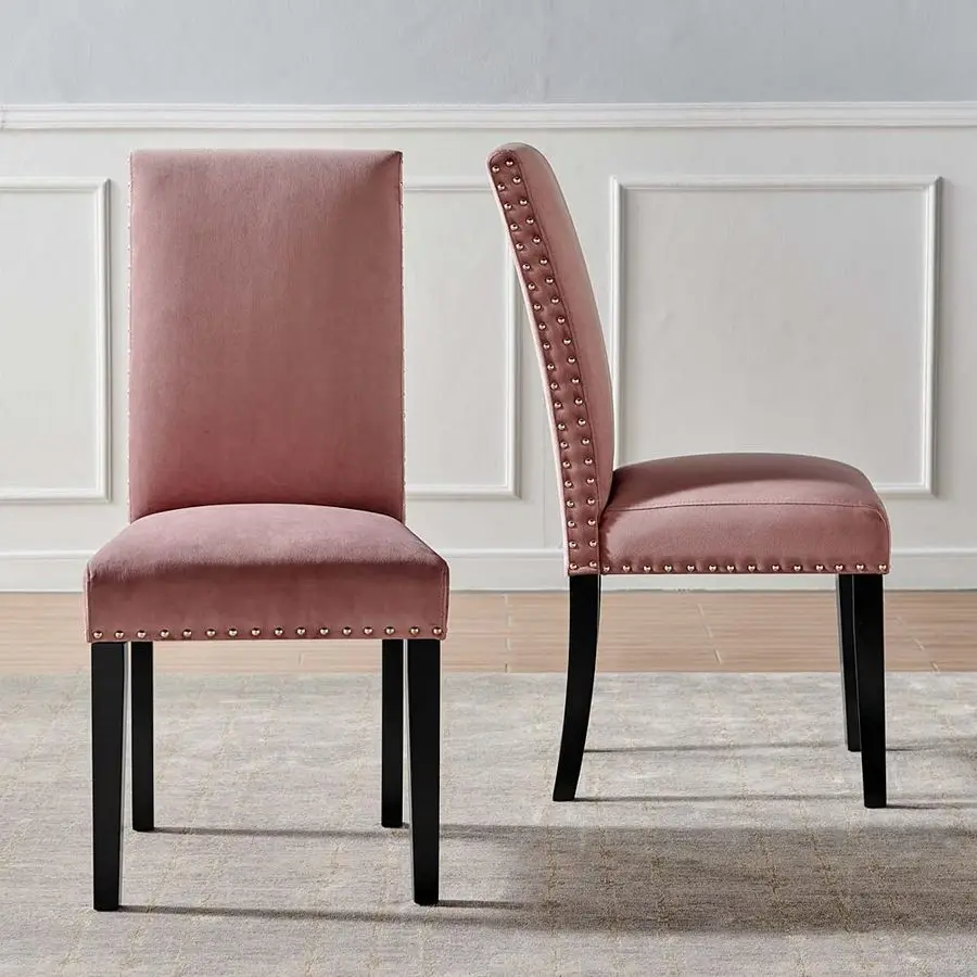 Parcel Performance fluwelen eetkamerstoelen, set van 2, stoffig roze