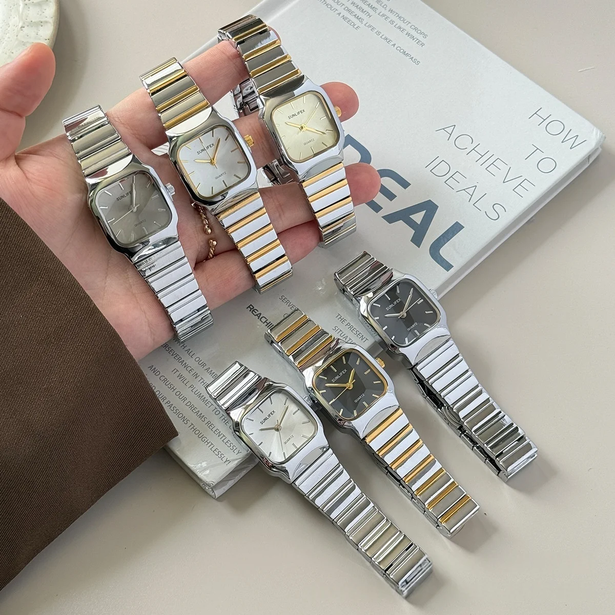 Sunlifex novo relógio de quartzo feminino luxo pulseira aço inoxidável relógios femininos original mostrador quadrado relógio de pulso presente reloj mujer