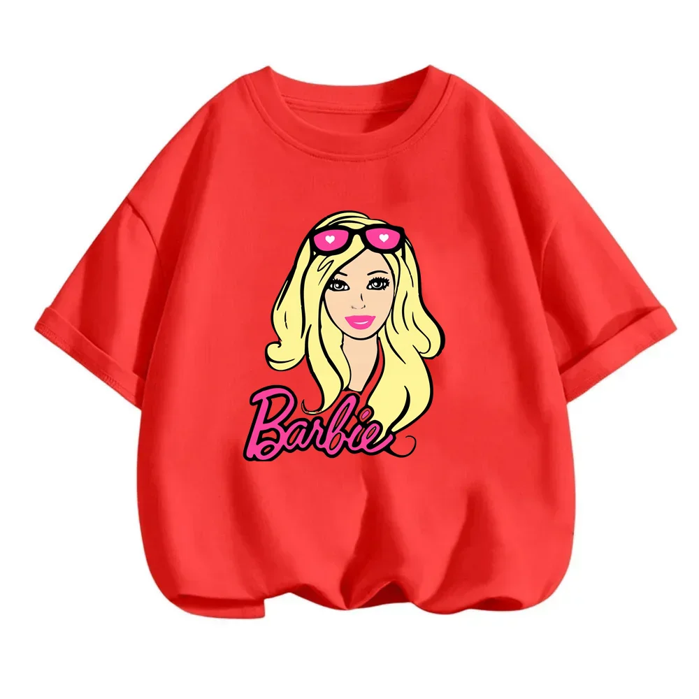 T-shirt décontracté à manches courtes en coton pour femmes, haut décontracté, confortable, polyvalent, grande taille, lettre imprimée Barbie, adt