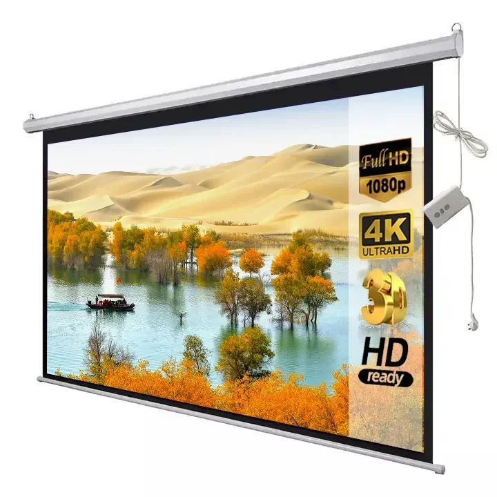 

High Quality 80 Inch 4:3 Electric White fiber Remote control Motorized Projection Screen for Home Cinema Projector