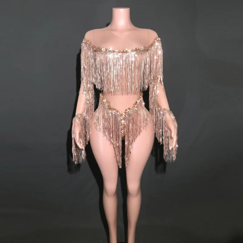 

Sequined Tassel Perspective Dancer Jumpsuit Performance Costume Ballkleid Luxuskleid Birthday Dresses Luxury Prom Party Dresses