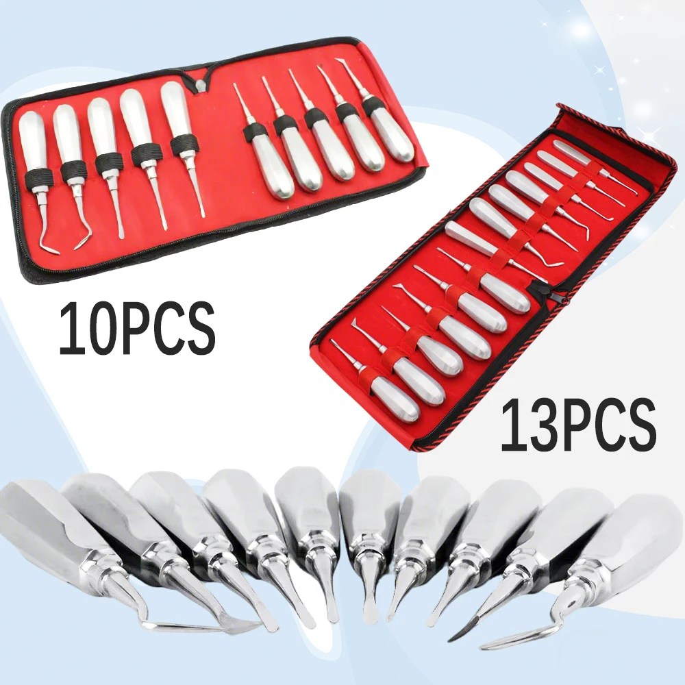 

10Pcs or 13 Pcs Stainless Steel Dental Luxating Elevator Set Curved Root Extraction Tools with Hexagon Handle for Surgery