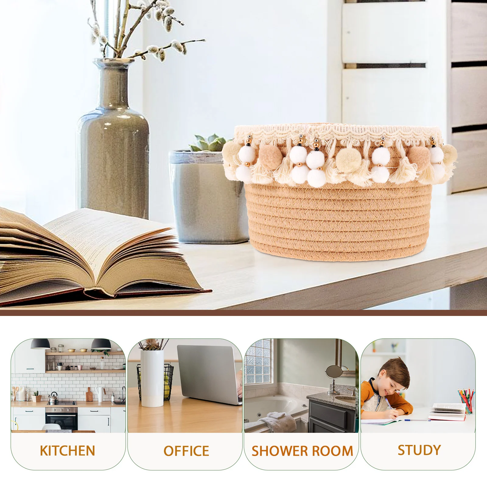 

Cotton Rope Woven Storage Basket for Desktop Kitchen Bathroom Bedroom Small Round Basket Organizer Woven Baskets
