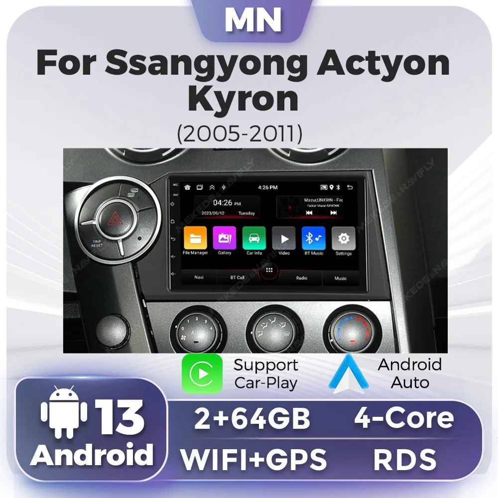 

Android 13 Auto Carplay 7" For Ssangyong Kyron Actyon 2005 2006 - 2013 Car Radio Multimedia Player GPS Stereo WIFI BT Head Unit