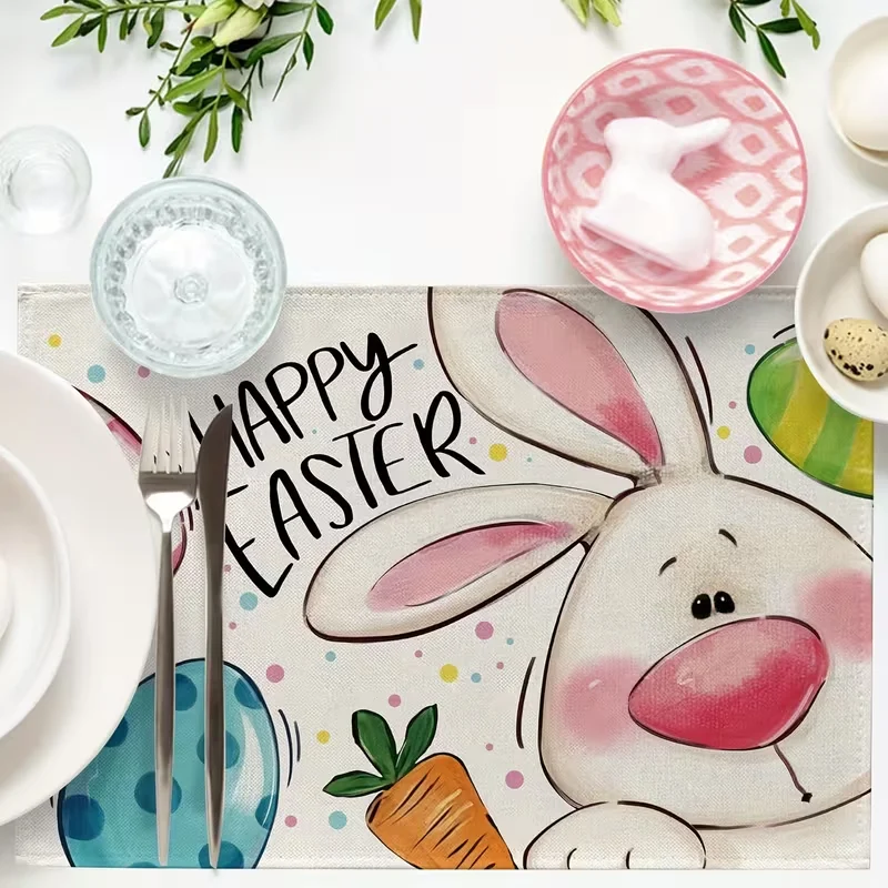 Happy Easter Rabbit Tableware Set Cute Rabbit Egg Carrot Dot Stripe Dining Table Tableware Farmhouse Kitchen Home Decoration