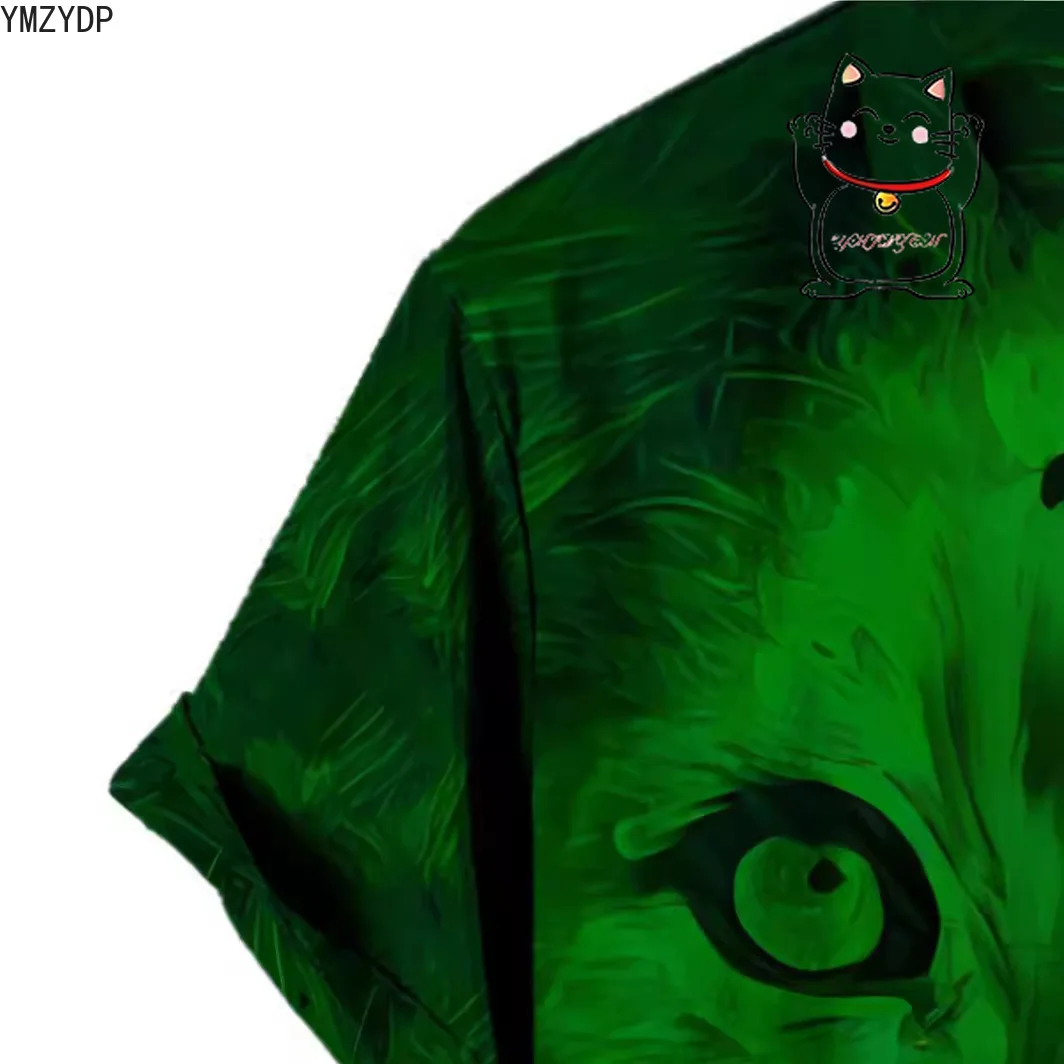 قميص رجالي مطبوع ثلاثي الأبعاد على شكل أسد عصري بأكمام قصيرة ورقبة على شكل حرف V وأزرار لأعلى قميص تنكري ملابس تنكرية عالمية