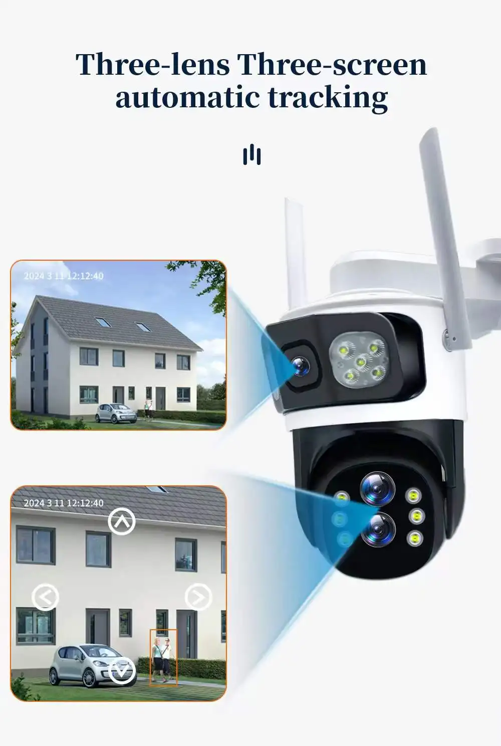 6MP UHD V380APP Triple Lens Three Screen Wireless PTZ IP Dome Camera Full Color AI Humanoid Detection Security CCTV Baby Monitor