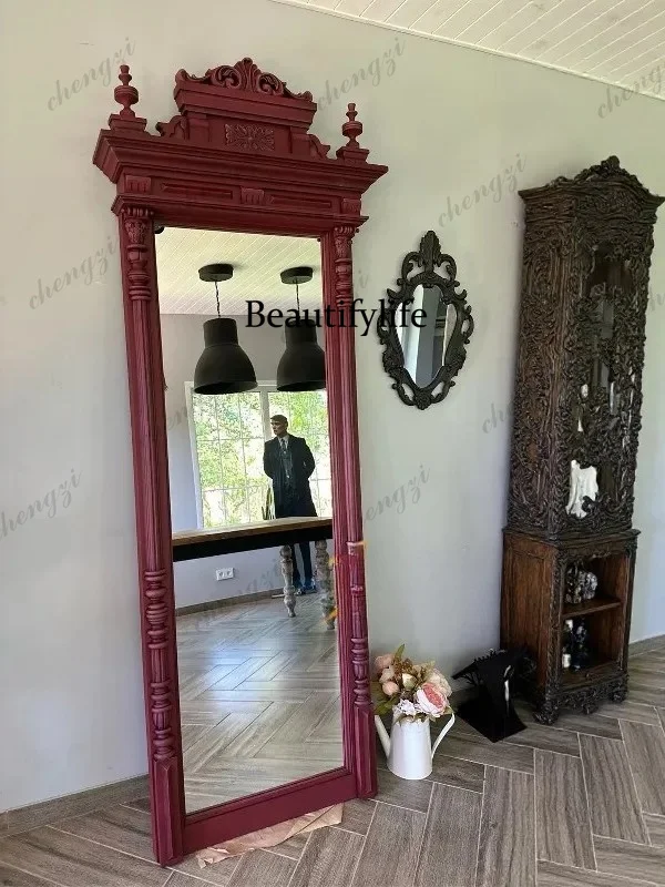 French retro full body, home bedroom dressing mirror, antique style and antique landing, fitting mirror
