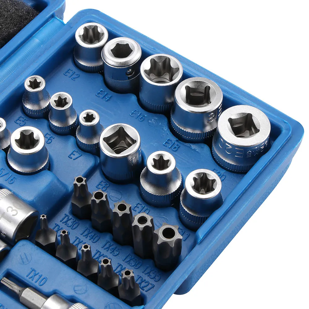 1 conjunto novo 34 peça torx estrela soquete hexagonal chave conjunto de unidade bit soquete azul à prova de adulteração ferramentas manuais ferramenta reparo do carro dropshipping