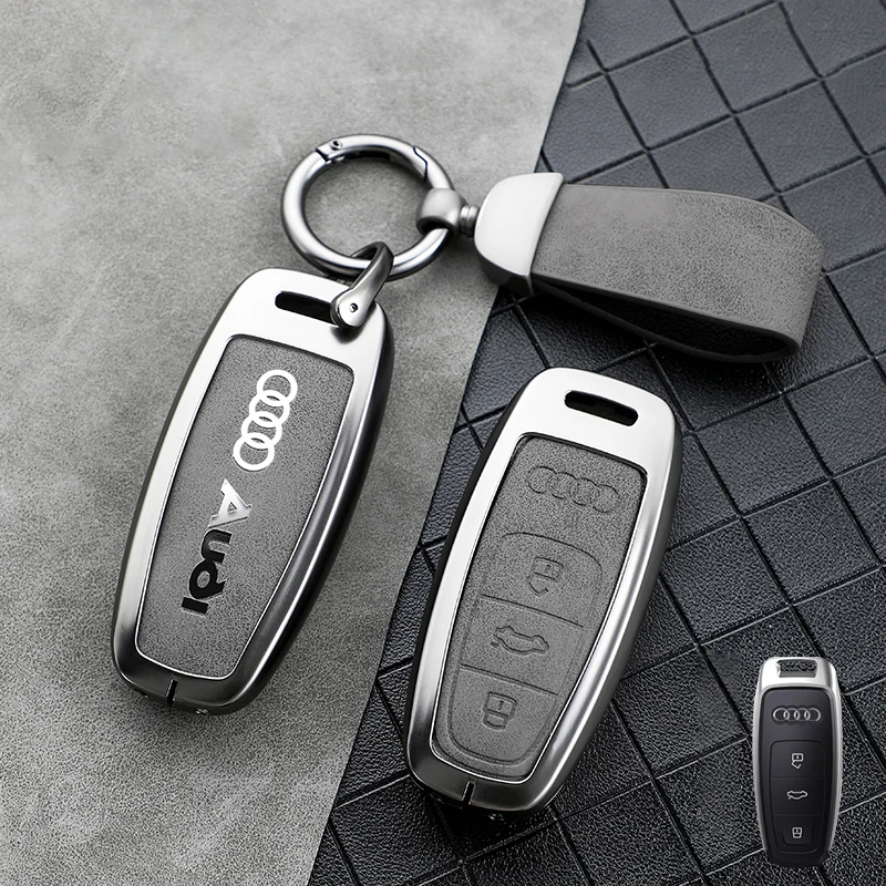 Fashion Car Metal Label Styling Key Case Cover Shell Auto Styling Accessory For Audi A3 A4 B9 A6 A7 4K A8 E-tron Q5 Q8 C8 D5 SQ8