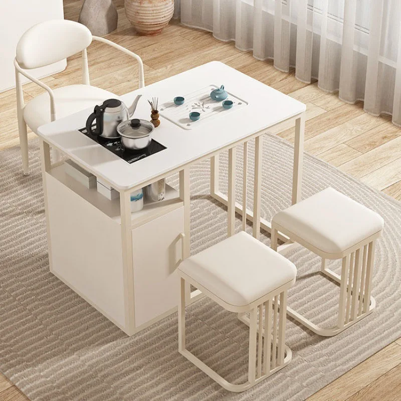 Cream style rock board balcony tea table and chair combination, modern and simple small unit tea table, household water kettle