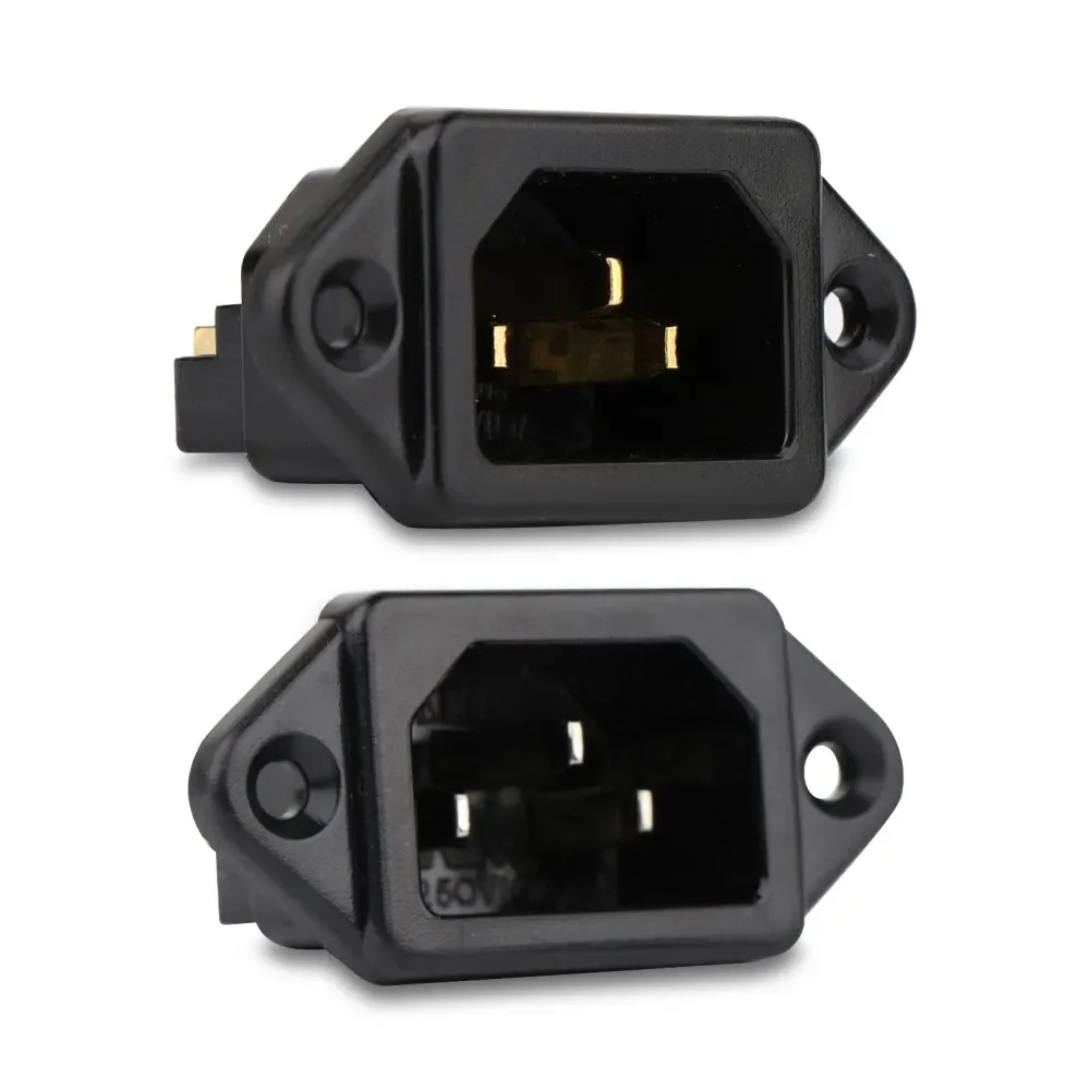 2pcs Power Socket Brass Plating Gold/Rhodium IEC Socket Mains Power Inlet Socket Screw Connecter No solder Male Panel Entry Plug
