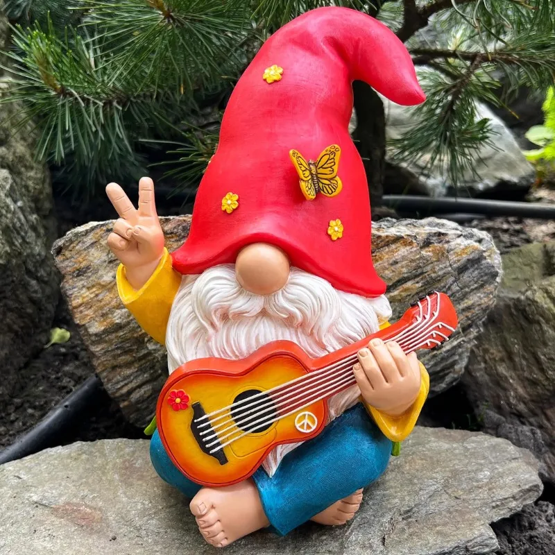 

Hippie Dwarf Playing Guitar Resin Statue Collectible Home & Garden Decoration Weatherproof Outdoor/Indoor Ornament for Desktop