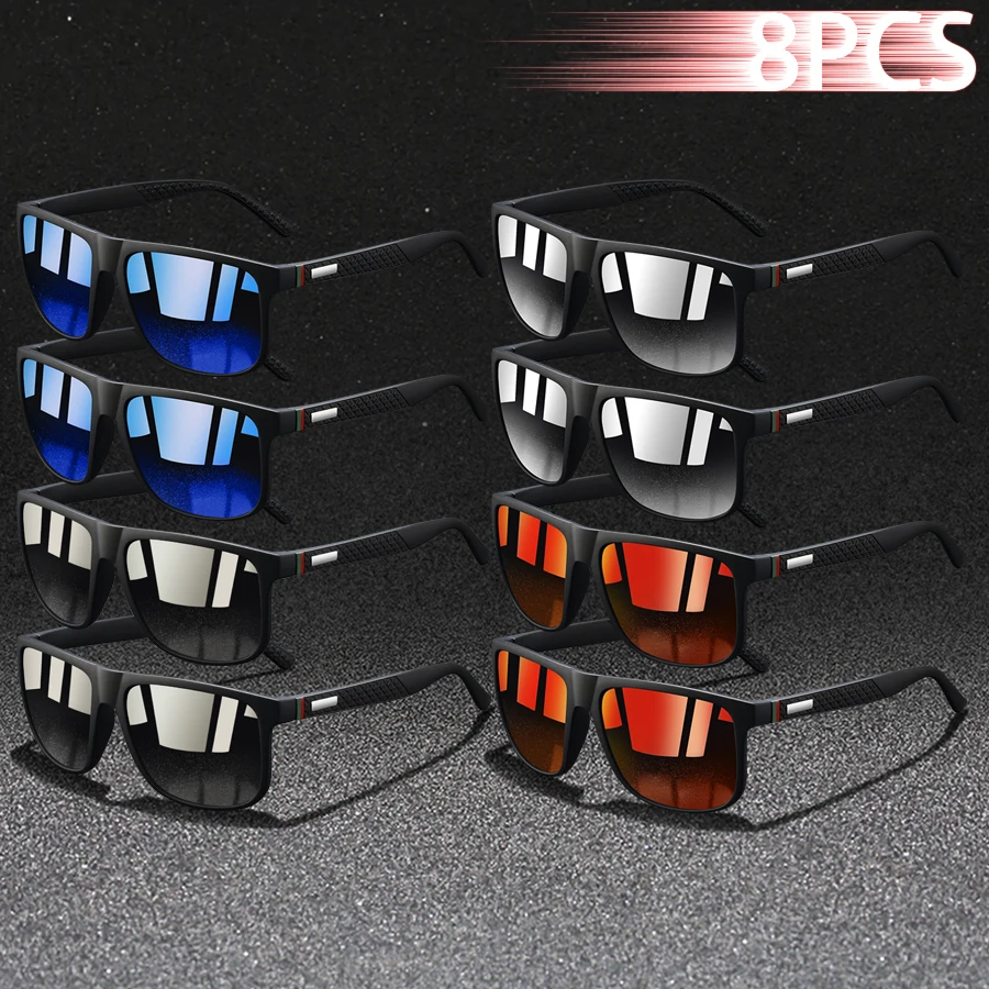 

8 Pieces Fashion Colorful stripes Vintage Sunglasses For Men Women Driving Fishing Brand Designer Sun Glasses Man UV400 Eyewear