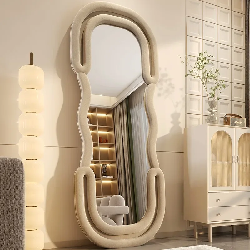 Nordic Full-Length Mirror Landing Dormitory Bedroom Simple Mirror Luxury Art Design Living Room Makeup Mirror Hd Bezel Mirror