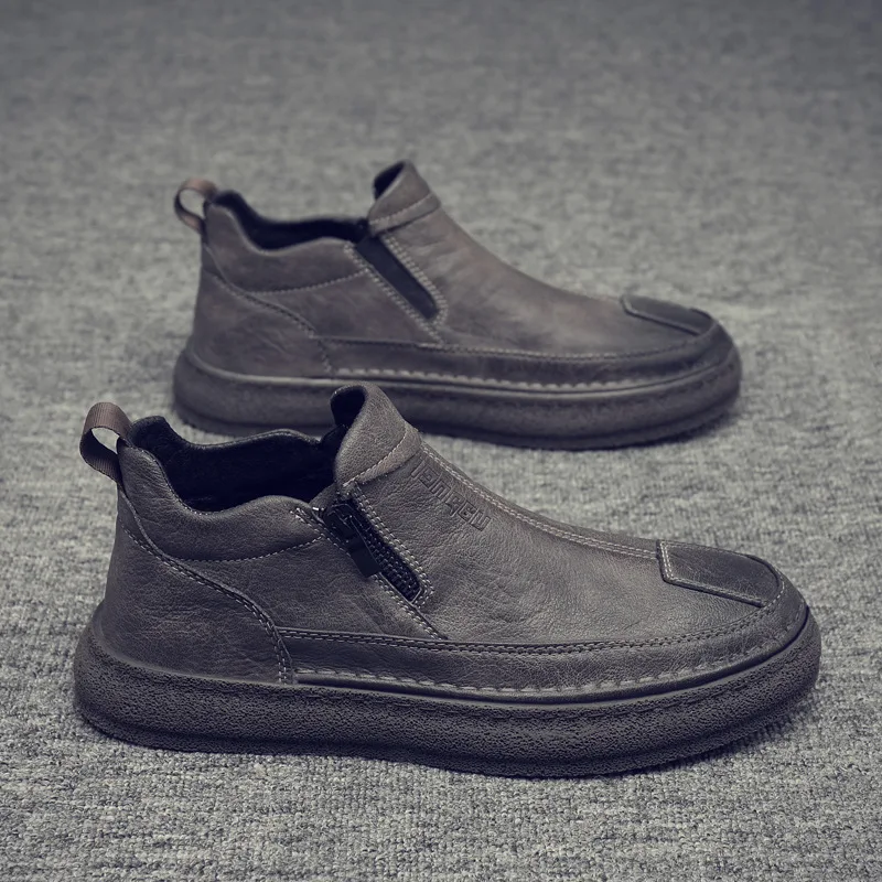 Men's Chef oes Winter New 2025 Waterproof Non-Slip Slip-On Work Boots High-Top Boots Casual Leather round Toe Low Heel