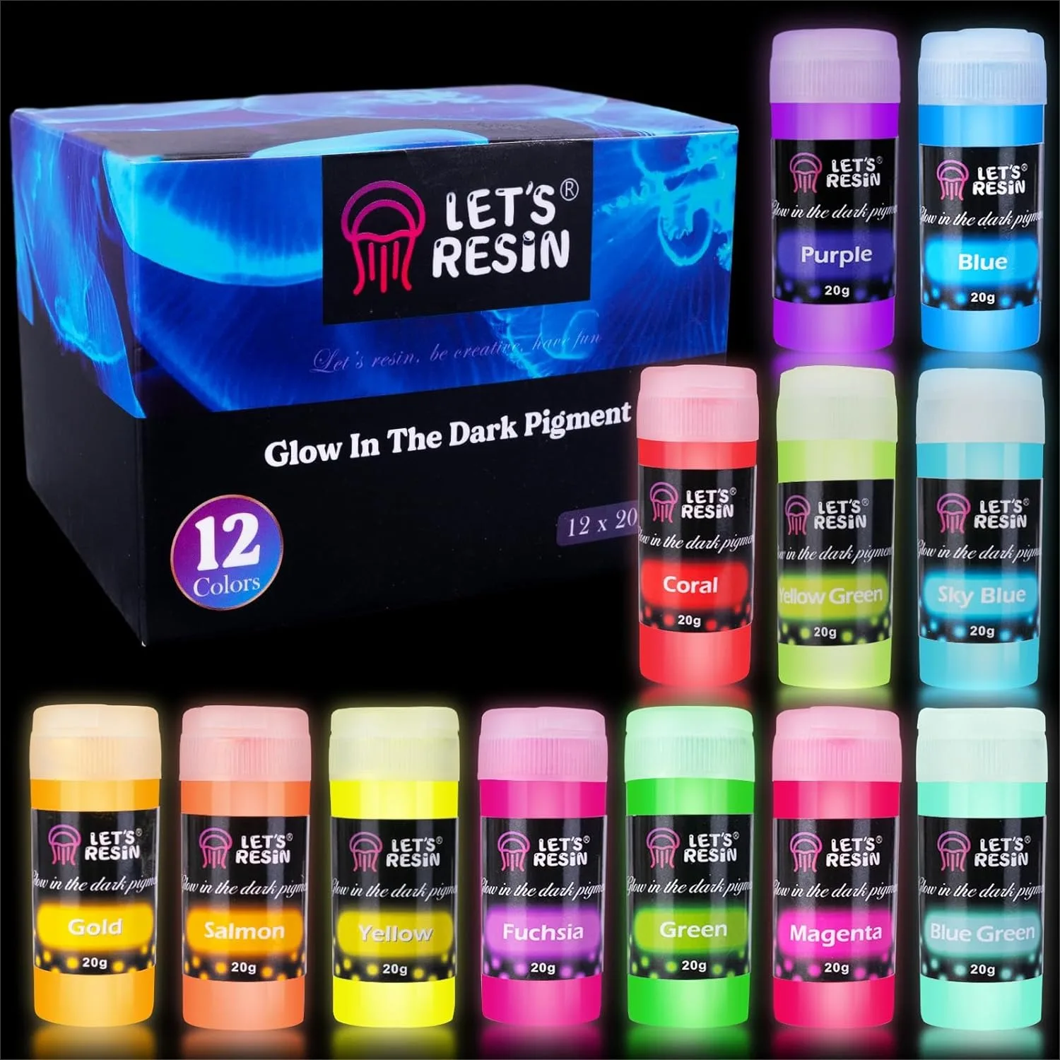 

12 Colors Glow In The Dark Pigment Powder 20g Each Bottle Luminous Pigments For Slime Nails Acrylic Paint Halloween Decoration Art Crafts
