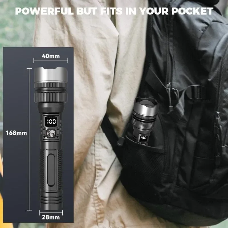 2000LM Super Bright LED Flashlight, USB-C Rechargeable with Digital Display Torch,Long Lasting for Outdoor Camping Emergency image 6