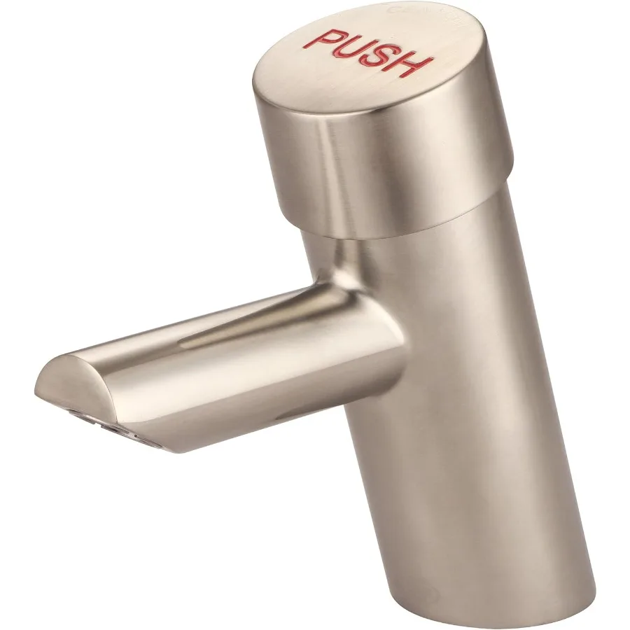 

0357H-BN Slow-Close Single Handle Basin Metering Faucet w/Optional Deckplate Hot Water Indicator in PVD Brushed Nickel