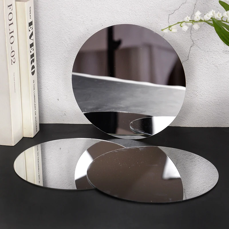 20cm Acrylic Round Mirrors Glass Tray DIY Circle Candle Plates Wedding Party Dining Table Centerpiece Decoration Display Holder