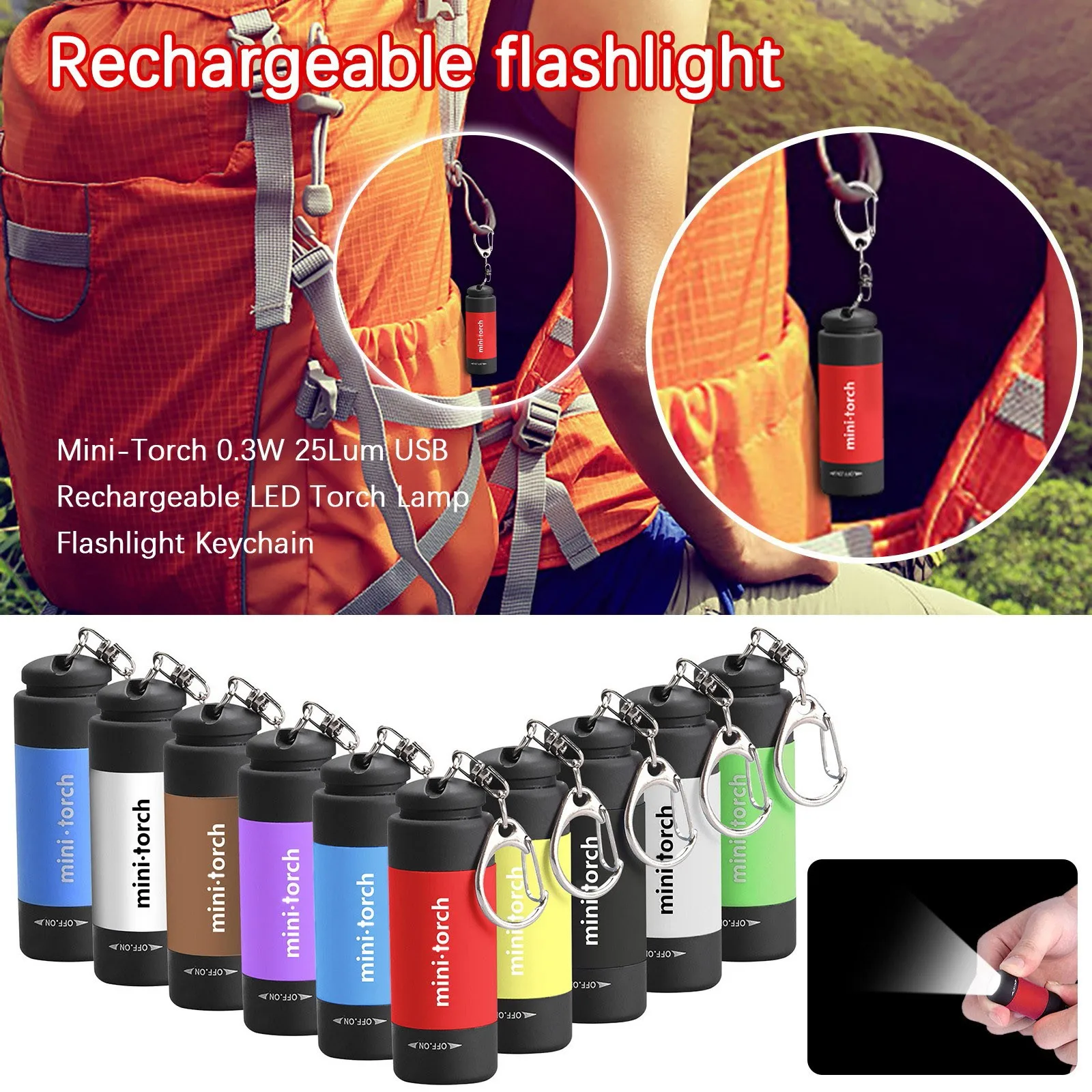 1pc-Ultra Bright Mini Flashlights USB Rechargeable Pocket Keychain Mini Flashlight LED Strong Light Waterproof Travel Portable