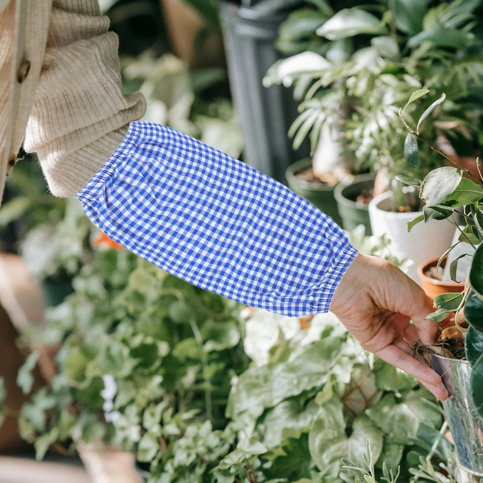 

2Pairs Washable Plaid Arm Oversleeves Oilproof Elastic Cooking Protection Sleeves Reusable Kitchen Supplies Oversleeve