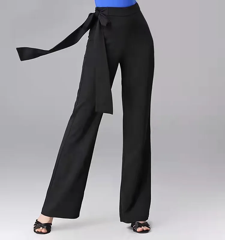 Loose Dance Modern Pants Ballroom Dancing Drape High Waist Trousers Latin Dance Ribbon High Waist Wide Legs Latin Dance Pants