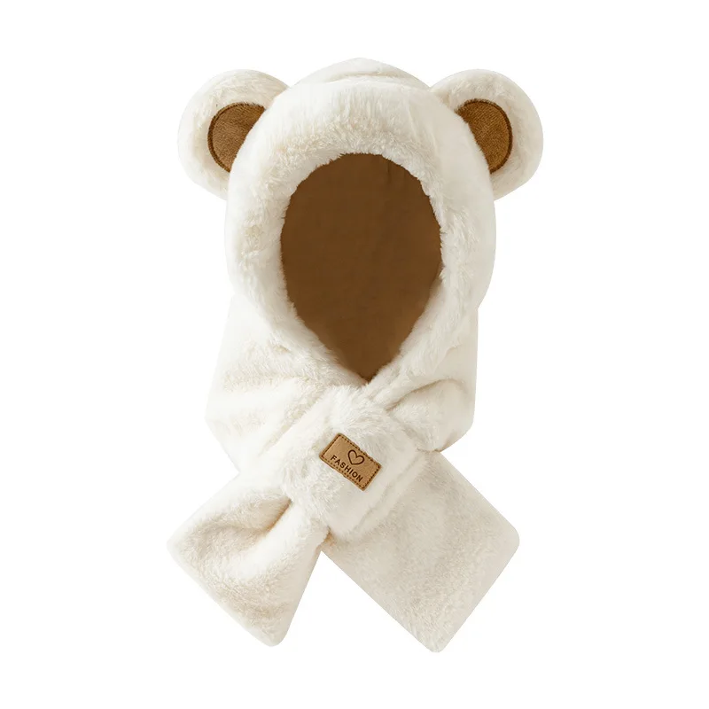 Winter Korean Style Pullover Warm Cotton Fleece Ear Protection One-piece Cap Cute Bear Cap Scarf with mask Three-piece Set