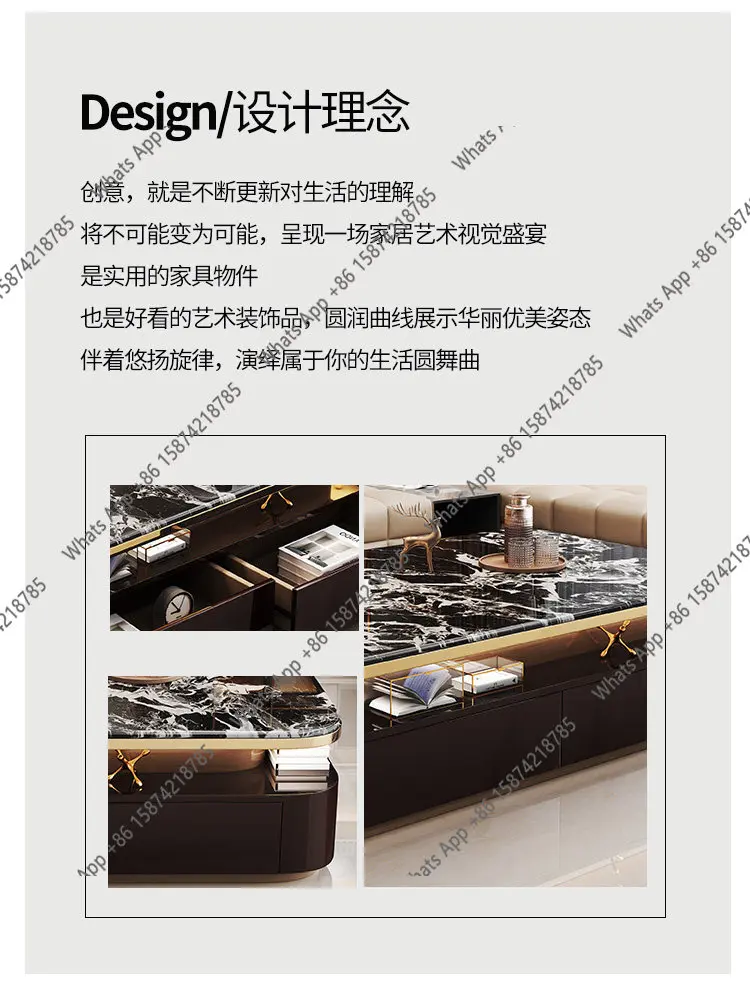 Light luxury microcrystalline stone coffee table Modern simple living room Household rectangular storage TV cabinet with lamp