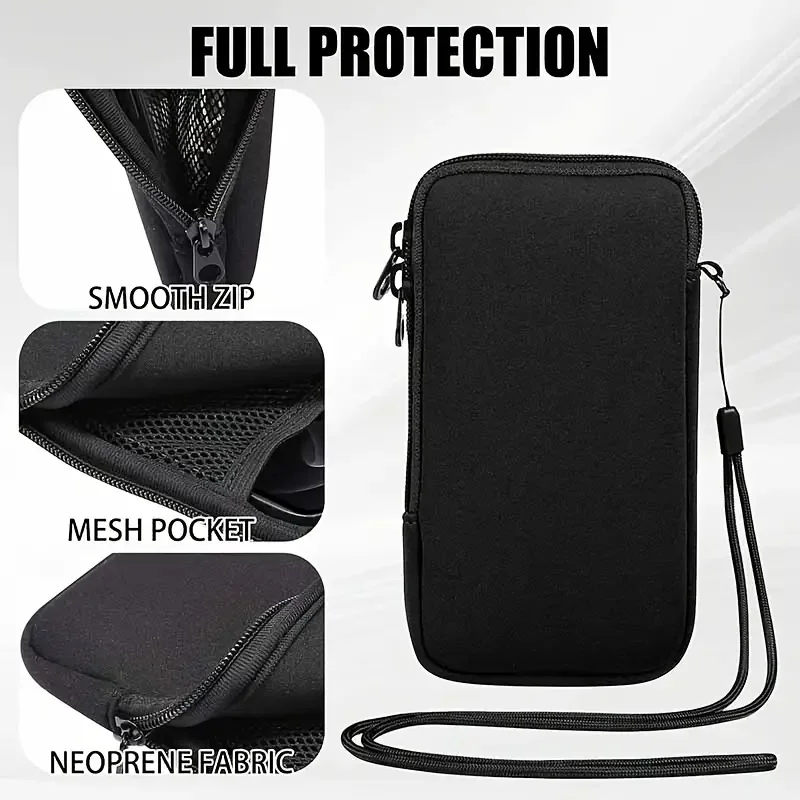 Neoprene Zipper Phone Pouch - Protective Sleeve Case for Various Smartphone Models, Black Travel Portable Storage Bag