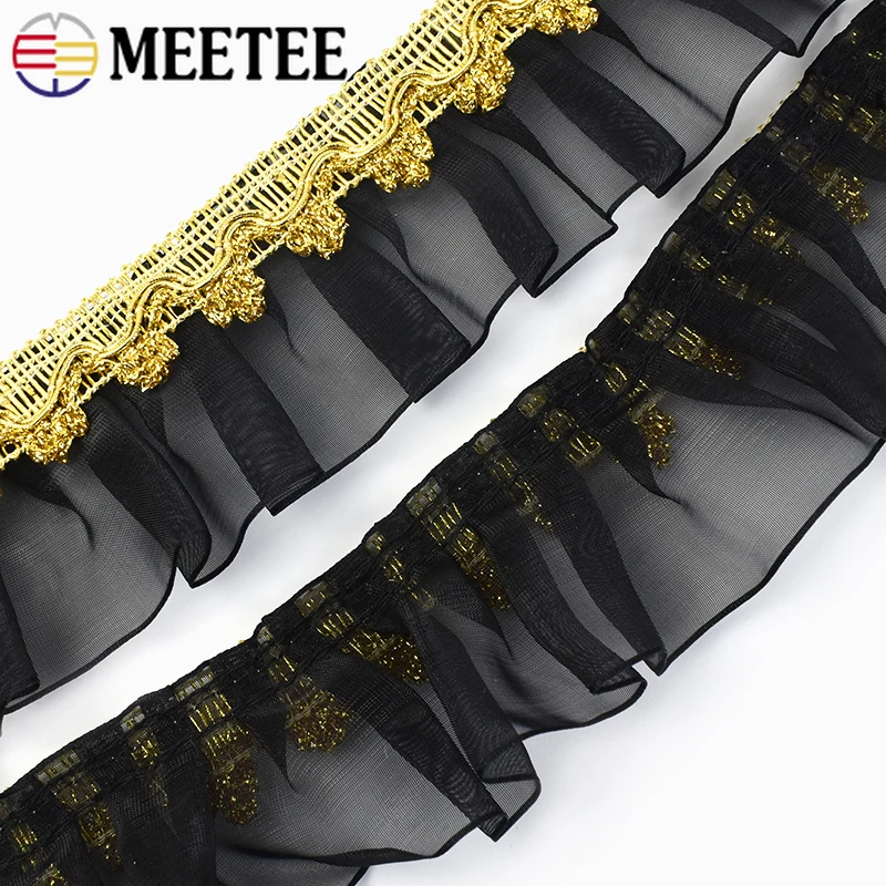 2/5/10Yards 5cm Golden Line Lace Trim Fabric Pleated Embroider Ribbon DIY Sewing Dress Edge Clothes Decor Accessories Material