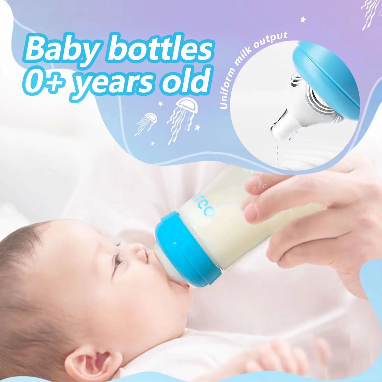 Botol Bayi Bahan PP 280Ml, Desain Diameter Besar Melengkung, Tahan Guncangan, Dapat Digunakan Bayi Baru Lahir 0-6 Bulan, Tersedia Tiga Warna